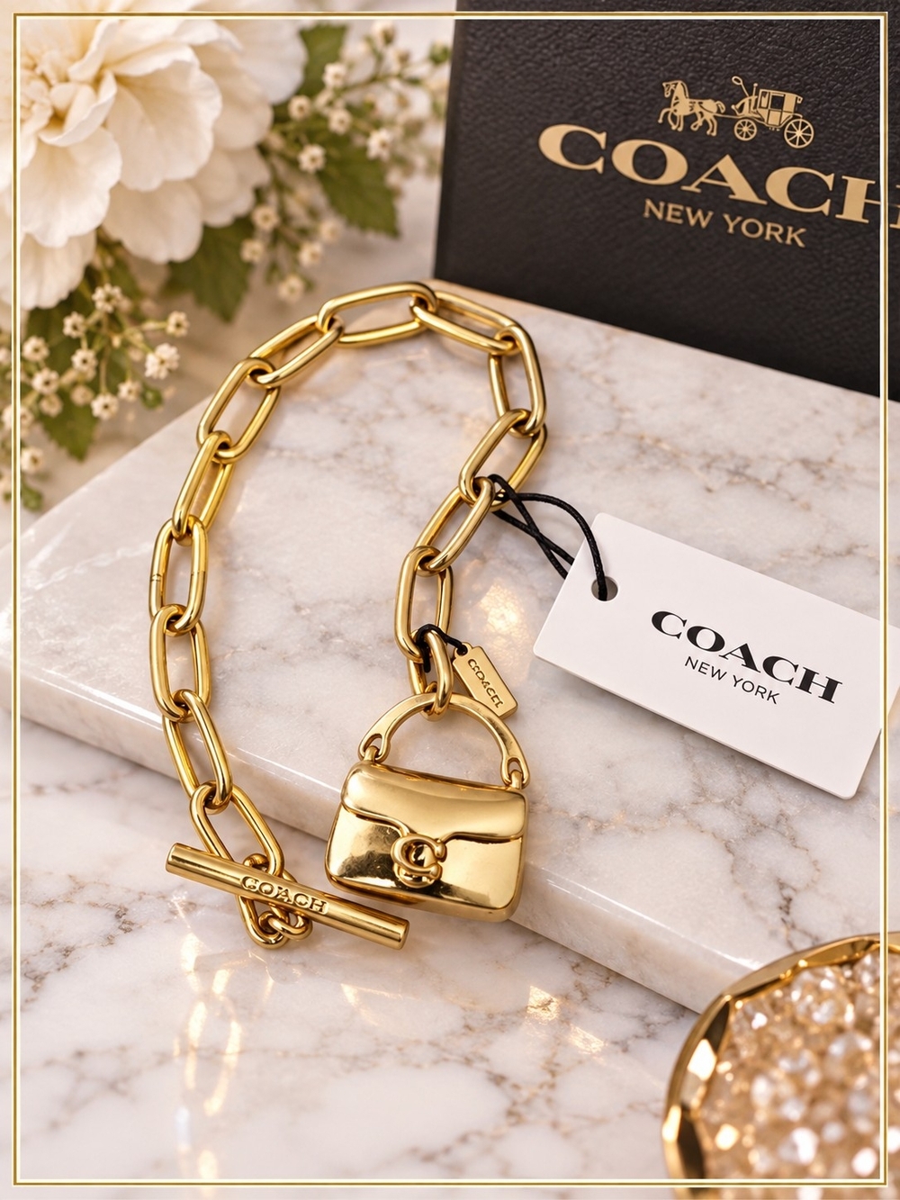Coach Tabby Gold Chain Bracelet Mini Handbag Purse Charm NWT